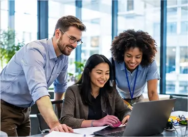 Students working together in a professional environment